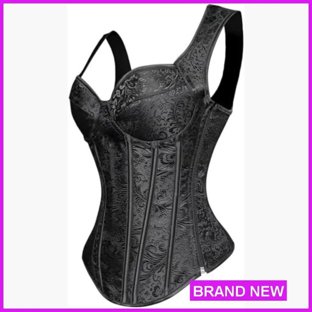 Lace Up Gothic Jacquard Overbust Corset Top Vintage Hourglass Shapewear